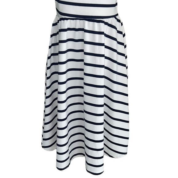 Anthropologie Lumiere White Navy Blue Stripe Strapless A-line Knit Midi Dress  L - Picture 3 of 11